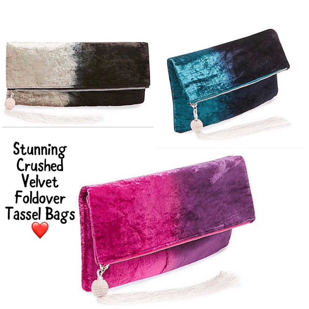 Ombré Crushed Velvet Foldover Clutch w Tassel, NWT-Boutique